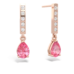 Lab Pink Sapphire Art Deco Diamond Drop 14K Rose Gold earrings E5324