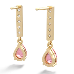 Lab Pink Sapphire Art Deco Diamond Drop 14K Yellow Gold earrings E5324
