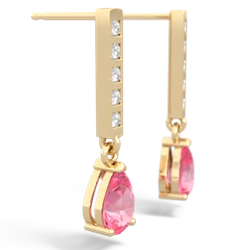 Lab Pink Sapphire Art Deco Diamond Drop 14K Yellow Gold earrings E5324