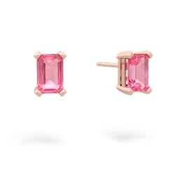 Lab Pink Sapphire 6X4mm Emerald-Cut Stud 14K Rose Gold earrings E1855