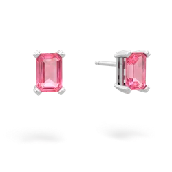 Lab Pink Sapphire 6X4mm Emerald-Cut Stud 14K White Gold earrings E1855