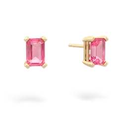 Lab Pink Sapphire 6X4mm Emerald-Cut Stud 14K Yellow Gold earrings E1855