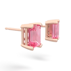 Lab Pink Sapphire 7X5mm Emerald-Cut Stud 14K Rose Gold earrings E1856