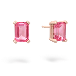 Lab Pink Sapphire 7X5mm Emerald-Cut Stud 14K Rose Gold earrings E1856