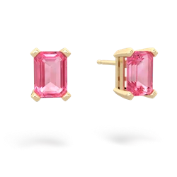 Lab Pink Sapphire 7X5mm Emerald-Cut Stud 14K Yellow Gold earrings E1856