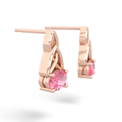 Lab Pink Sapphire Celtic Trinity Knot 14K Rose Gold earrings E2389
