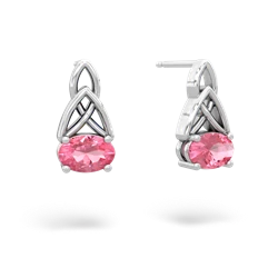 Lab Pink Sapphire Celtic Trinity Knot 14K White Gold earrings E2389