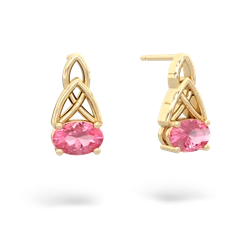 Lab Pink Sapphire Celtic Trinity Knot 14K Yellow Gold earrings E2389