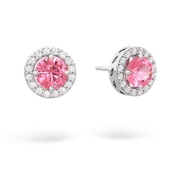 Lab Pink Sapphire Halo 14K White Gold earrings E5320