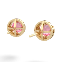 Lab Pink Sapphire Halo 14K Yellow Gold earrings E5320