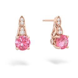 Lab Pink Sapphire Antique Elegance 14K Rose Gold earrings E3100
