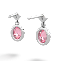Lab Pink Sapphire Antique-Style Halo 14K White Gold earrings E5720