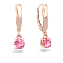 Lab Pink Sapphire 5Mm Round Lever Back 14K Rose Gold earrings E2785