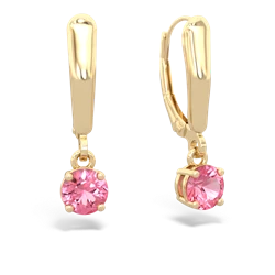 Lab Pink Sapphire 5Mm Round Lever Back 14K Yellow Gold earrings E2785