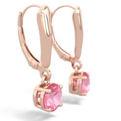 Lab Pink Sapphire 6Mm  Round Lever Back 14K Rose Gold earrings E2786