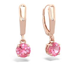 Lab Pink Sapphire 6Mm  Round Lever Back 14K Rose Gold earrings E2786