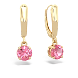 Lab Pink Sapphire 6Mm  Round Lever Back 14K Yellow Gold earrings E2786