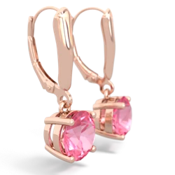 Lab Pink Sapphire 8Mm  Round Lever Back 14K Rose Gold earrings E2788