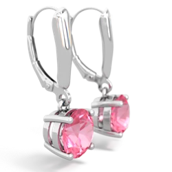 Lab Pink Sapphire 8Mm  Round Lever Back 14K White Gold earrings E2788