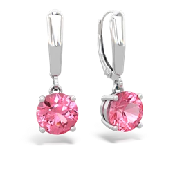Lab Pink Sapphire 8Mm  Round Lever Back 14K White Gold earrings E2788