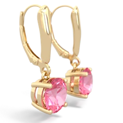 Lab Pink Sapphire 8Mm  Round Lever Back 14K Yellow Gold earrings E2788