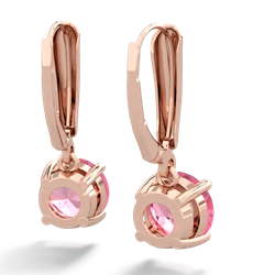 Lab Pink Sapphire 8Mm  Round Lever Back 14K Rose Gold earrings E2788