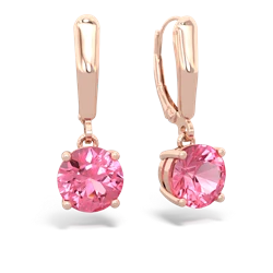 Lab Pink Sapphire 8Mm Round Lever Back 14K Rose Gold earrings E2788