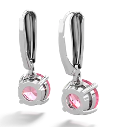 Lab Pink Sapphire 8Mm  Round Lever Back 14K White Gold earrings E2788