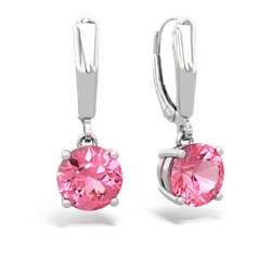 Lab Pink Sapphire 8Mm Round Lever Back 14K White Gold earrings E2788