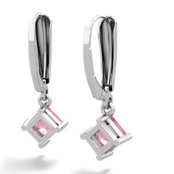 Lab Pink Sapphire 6Mm Princess Lever Back 14K White Gold earrings E2789