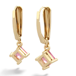 Lab Pink Sapphire 6Mm Princess Lever Back 14K Yellow Gold earrings E2789