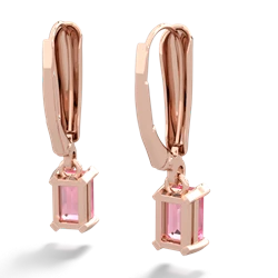 Lab Pink Sapphire 6X4mm Emerald-Cut Lever Back 14K Rose Gold earrings E2855