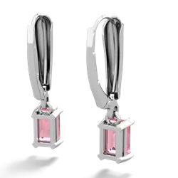 Lab Pink Sapphire 6X4mm Emerald-Cut Lever Back 14K White Gold earrings E2855