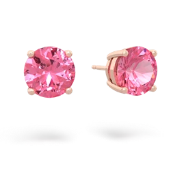 Lab Pink Sapphire 8Mm Round Stud 14K Rose Gold earrings E1788