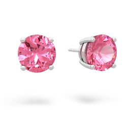 Lab Pink Sapphire 8Mm Round Stud 14K White Gold earrings E1788