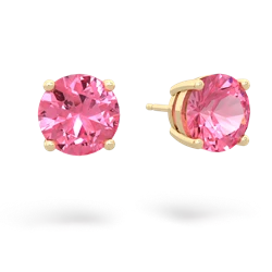 Lab Pink Sapphire 8Mm Round Stud 14K Yellow Gold earrings E1788