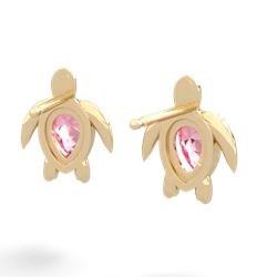 Lab Pink Sapphire Baby Sea Turtle 14K Yellow Gold earrings E5241