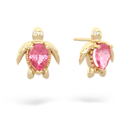 Lab Pink Sapphire Baby Sea Turtle 14K Yellow Gold earrings E5241