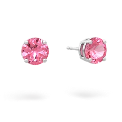 Lab Pink Sapphire 6Mm Round Stud 14K White Gold earrings E1786