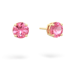 Lab Pink Sapphire 6Mm Round Stud 14K Yellow Gold earrings E1786
