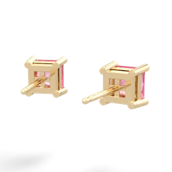 Lab Pink Sapphire 5Mm Princess Cut Stud 14K Yellow Gold earrings E1789