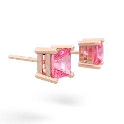 Lab Pink Sapphire 5Mm Princess Cut Stud 14K Rose Gold earrings E1789