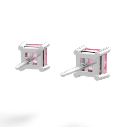 Lab Pink Sapphire 5Mm Princess Cut Stud 14K White Gold earrings E1789