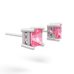 Lab Pink Sapphire 5Mm Princess Cut Stud 14K White Gold earrings E1789