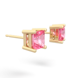 Lab Pink Sapphire 5Mm Princess Cut Stud 14K Yellow Gold earrings E1789