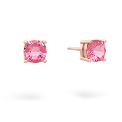 Lab Pink Sapphire 5Mm Checkerboard Cushion Stud 14K Rose Gold earrings E1795