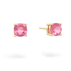 Lab Pink Sapphire 5Mm Checkerboard Cushion Stud 14K Yellow Gold earrings E1795