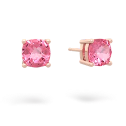 Lab Pink Sapphire 6Mm Checkerboard Cushion Stud 14K Rose Gold earrings E1796