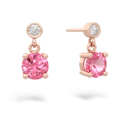 Lab Pink Sapphire Diamond Drop 6Mm Round 14K Rose Gold earrings E1986