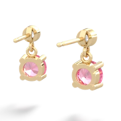 Lab Pink Sapphire Diamond Drop 6Mm Round 14K Yellow Gold earrings E1986